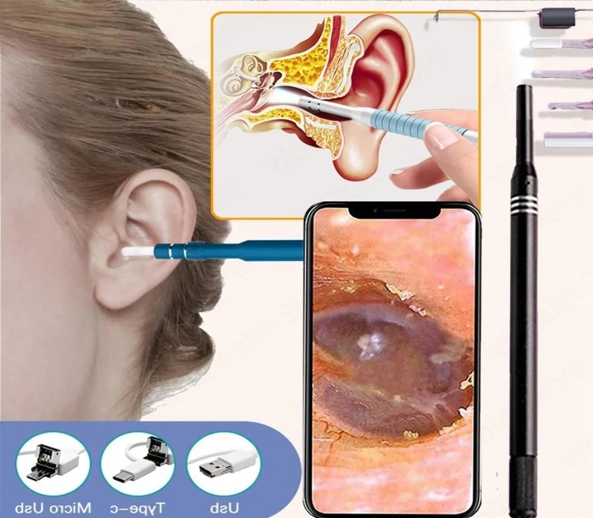 Other Health Beauty Items Ear Cleaner Endoscope Camera Otoscope For Medical Pick Kit Cleaning Ear Wax Removal Tool Candle Sticks E8784054