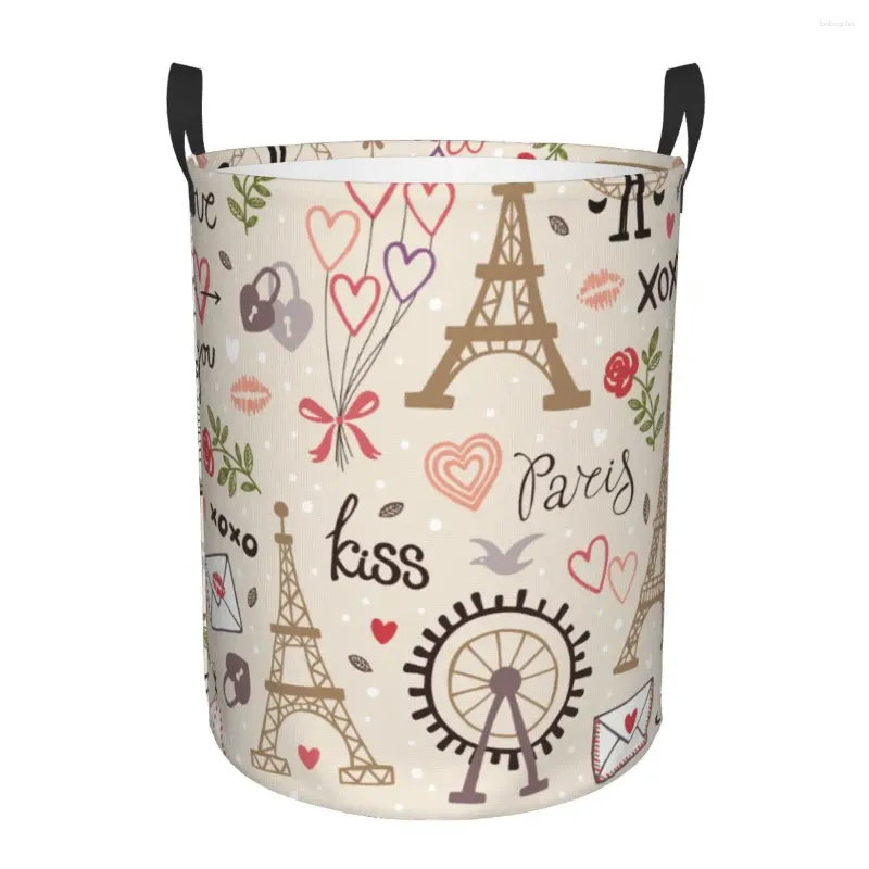 Laundry Bags Waterproof Storage Bag Retro French Landmarks Eiffel Tower Household Dirty Basket Bucket Clothes Organizer