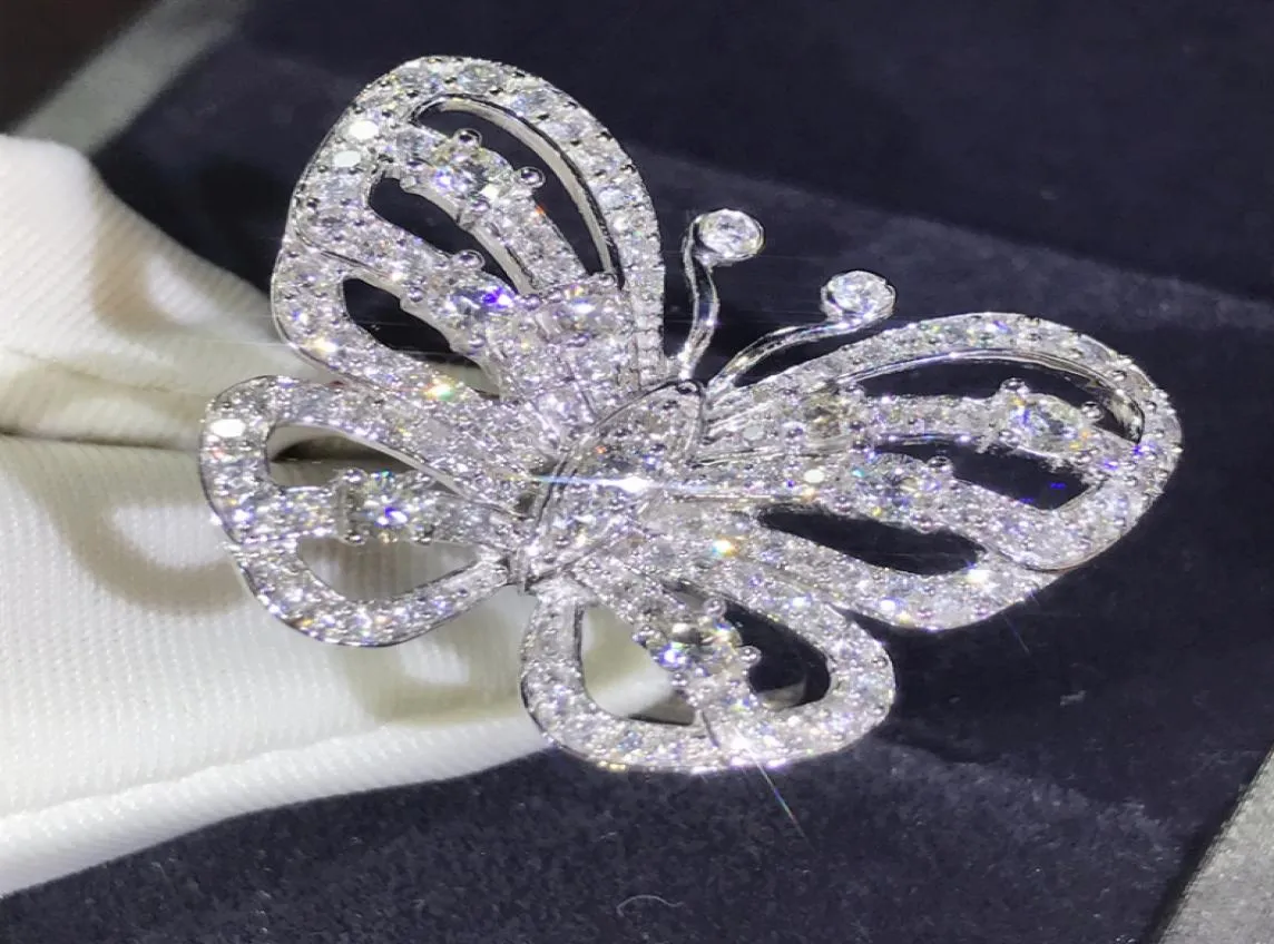 New Arrival Stunning Luxury Jewelry Shinning 925 Sterling Silver Pave White Sapphire CZ Diamond Promise Rings Wedding Butterfly Ba6305673