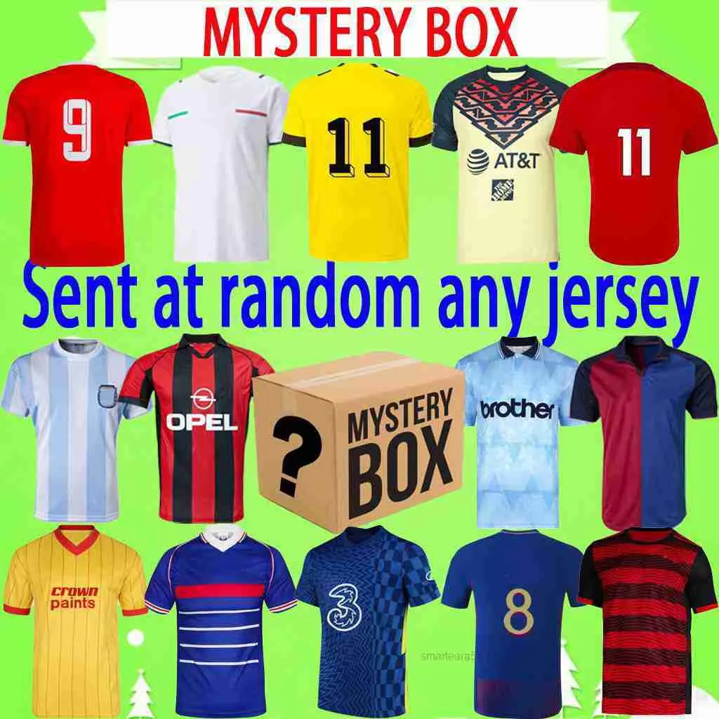 Nationale clubs voetbal jerseys mystery boxes opruiming promotie thai kwaliteit voetbal shirts leeg of speler jersey allemaal nieuw met tags met de hand geplukte willekeurige yakuda
