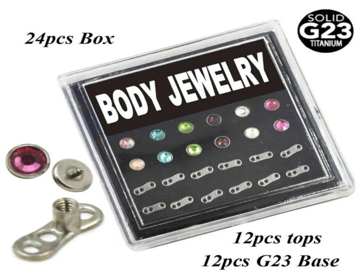 24 -punkt G23 Titanium Flat CZ Crystal Dermal Kotwica przebijająca pudełko biżuterii z zestawem biżuterii wewnętrznie gwintowanymi ze stalowymi tops272a6424661