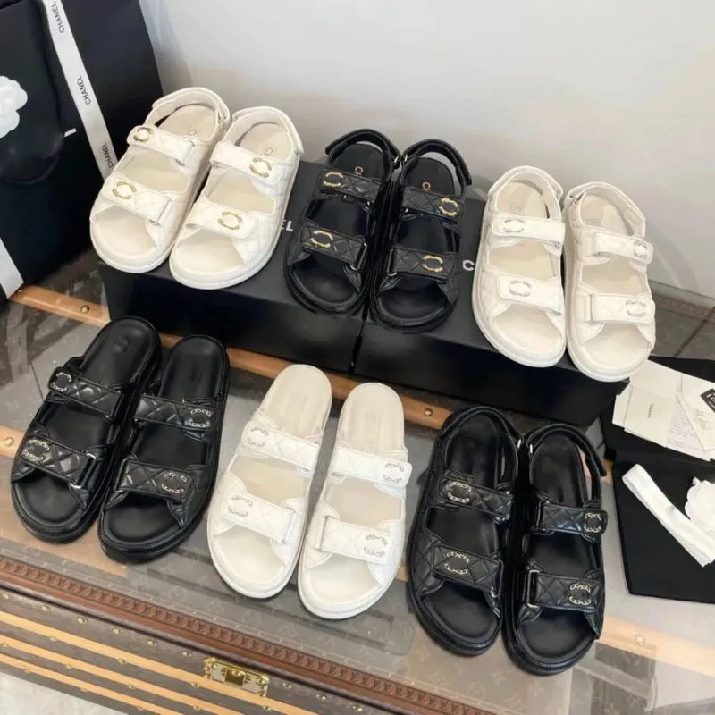 Dames sandale kalfsleer vader chan schoenen sandalen gewatteerde ontwerper schoenen schoenen platform flats lage hak wig diamant buckle sandaal slip op enkelband flip flop