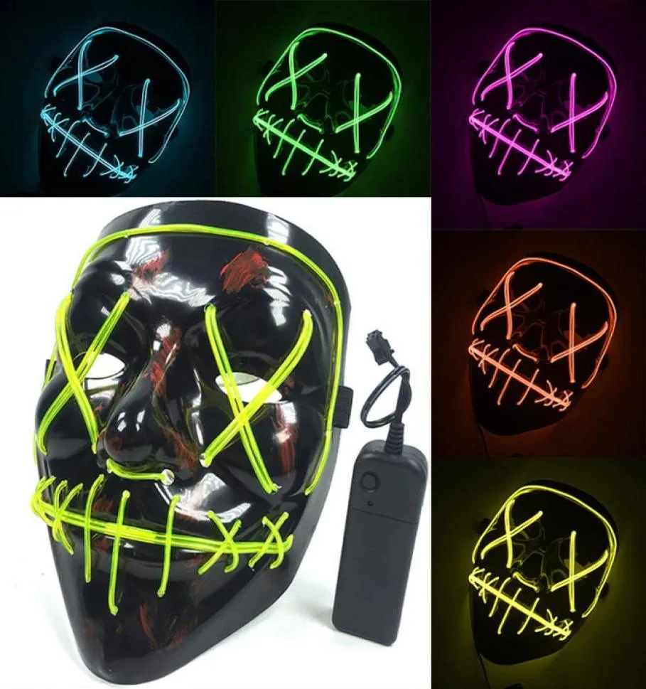 LED Halloween Masks El Wire Masque brillant Black Horror Ghost Mask Masquerade Birthday Party Carnival Cosplay Full Face Masques 10 Col8830098