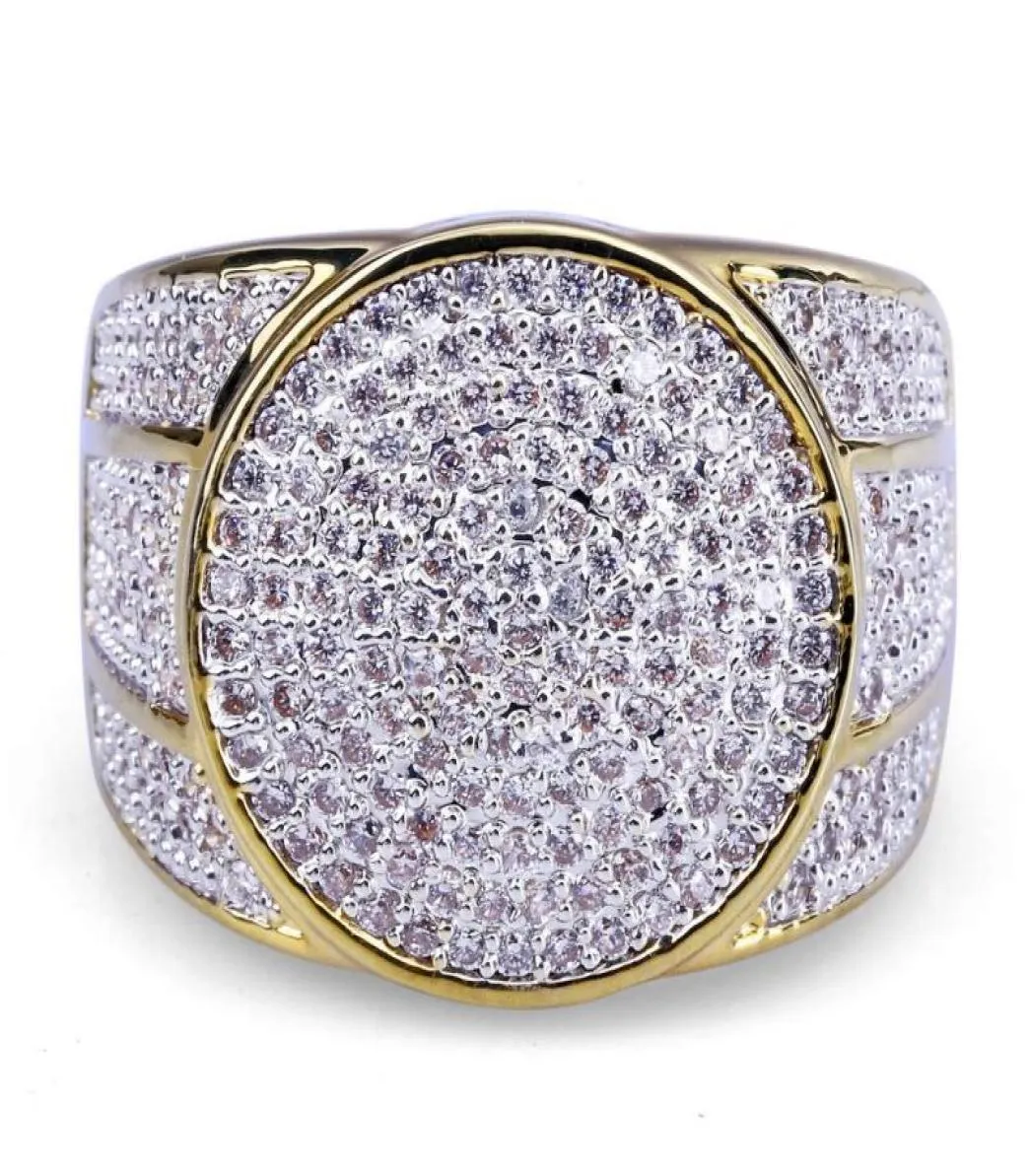 18 -karatowe złoto Pierścienie duże rozmiar Hip Hop Luksusowe wysokiej jakości bling Cubic Circonia Circuster Pierścień Pierścień Fash