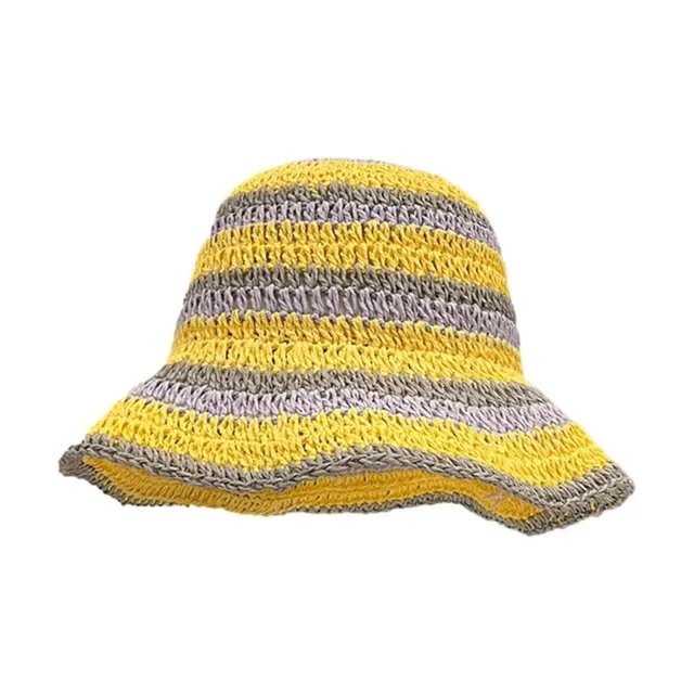 Cappello da pescatore con fiore all'uncinetto per donna cappello da pescatore a tesa larga con tessura multicolore traspirante  200000297