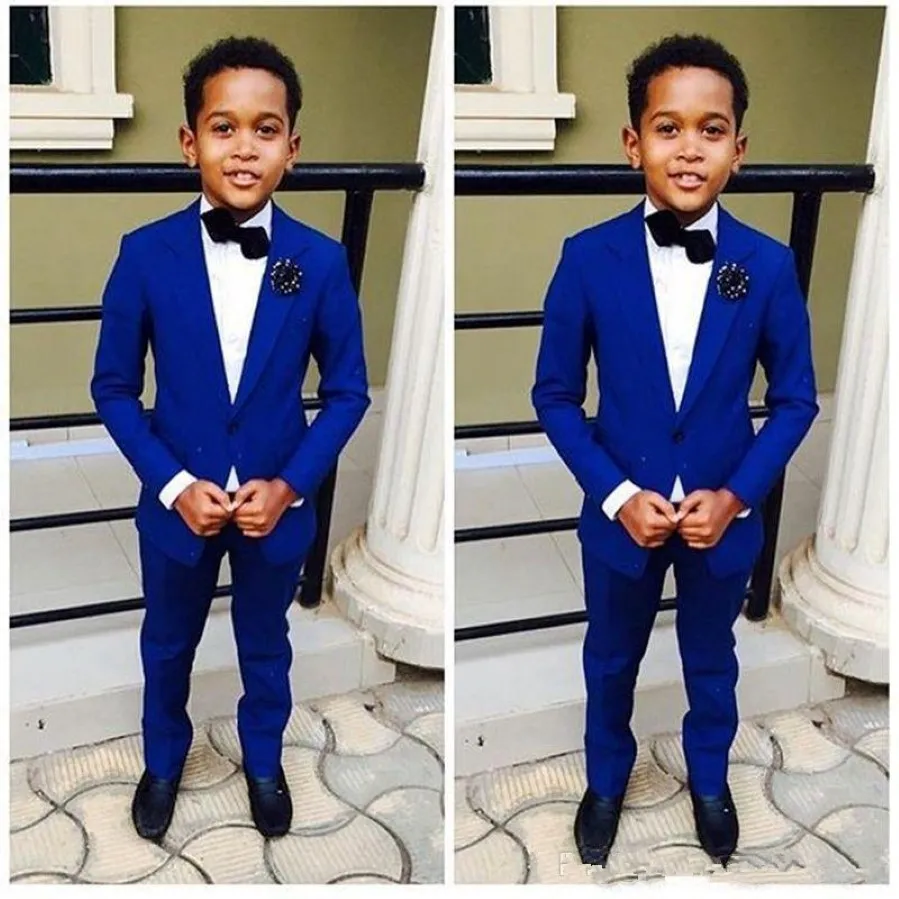 Royal Blue Boy بدلات رسمية عشاء Tuxedos Little Boy Groomsmen الأطفال للأطفال لحفل حفل زفاف بدلة رحل