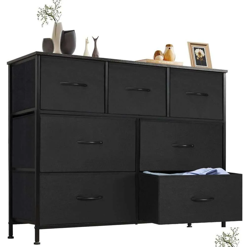 Bedroom Furniture Sweetcrispy Dresser Stand Storage Tower 7 Ders Chest Of With Fabric Bins Wooden Top Tv Up To 45 Inch For Kid Room Dr Dhysx