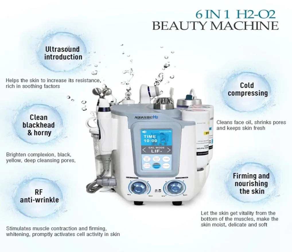 6 dans 1 aquasure H2 O2 Derme à eau Hydra Machine faciale bio levage massage aqua peleling face cains en profondeur propre anti-âge 1353377