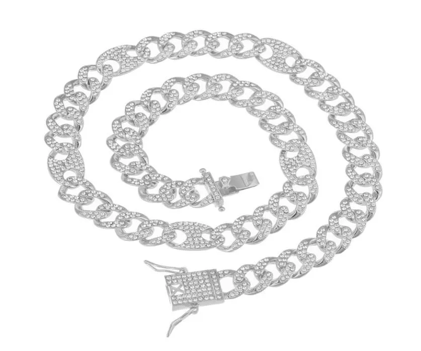 Colares pendentes gelados strass pavimentados cor 13 mm de cor prateada miami meio -fio Chain cuba cz bling rapper para homens jóias de hip hop2764407