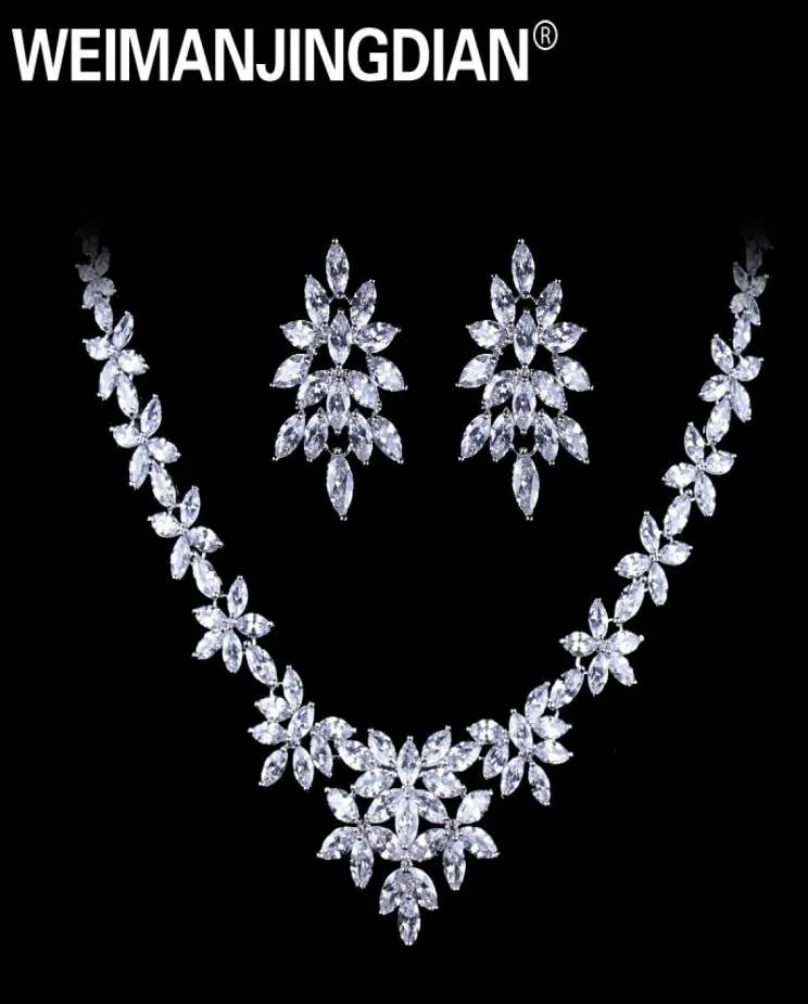 Weimanjingdian blanc or couleur plaquée cubique zircone conception florale zircon cz collier oreille de boucles d'oreille bijoux de bijoux d18101002173579706916