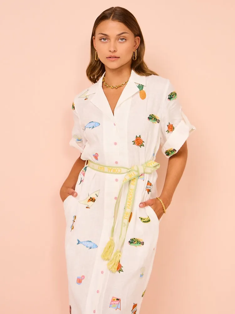 24 Sommer Neue gedruckte Ananas Stickerei Holiday Style Mid Länge Kleid