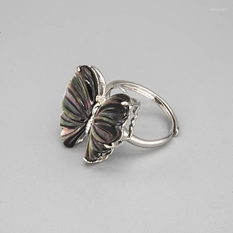 Ringos de cluster Miqiao Big Butterfly Ring Natural Branco Black Mãe de jóias de pérolas femininas com pedras Ajustável prata 925 esterlina