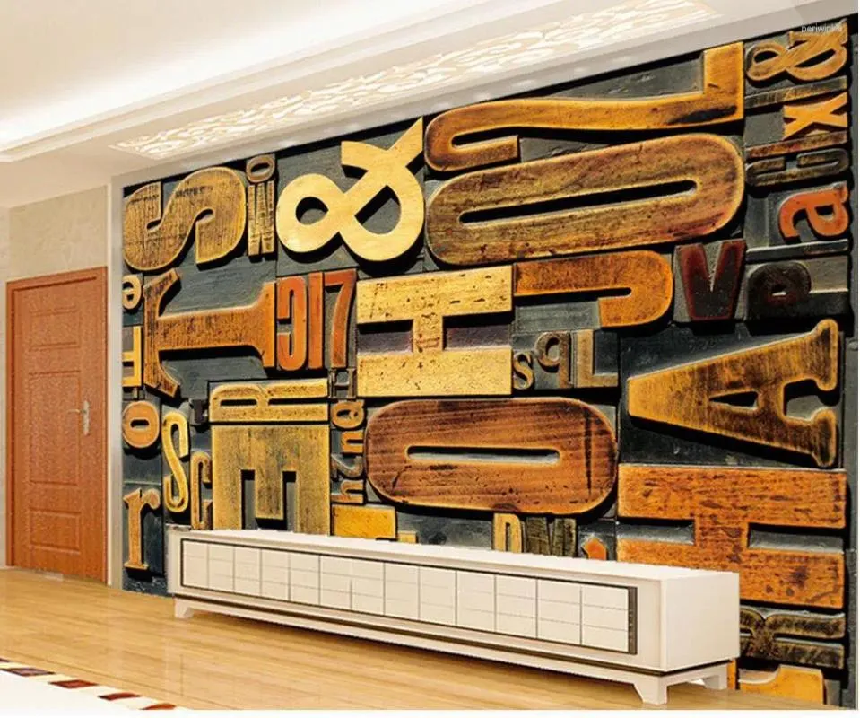 Duvar Kağıtları Özel 3D Duvar Kağıdı İngilizce Alfabe Ahşap Oyma Arka Plan Duvar Dekorasyon Resim Duvar Resmi