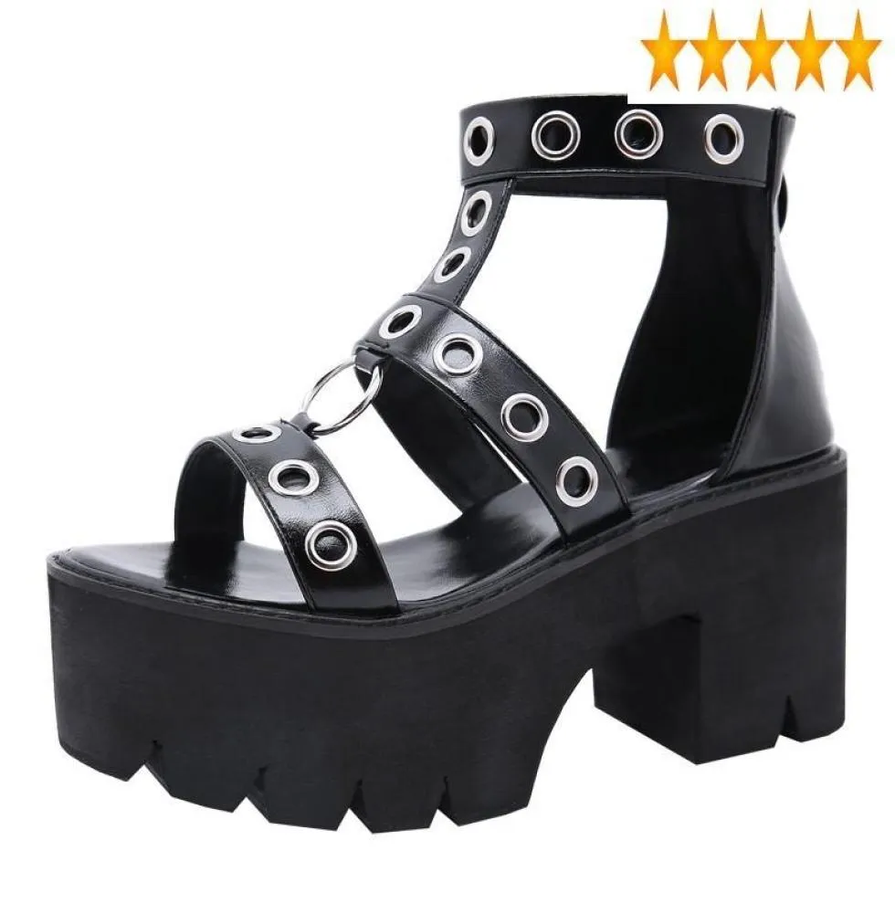 Полово открытое металлическое кольцо с высокой женской платформой туфли на каблуках летние повседневные zip Zip Sandals5400511