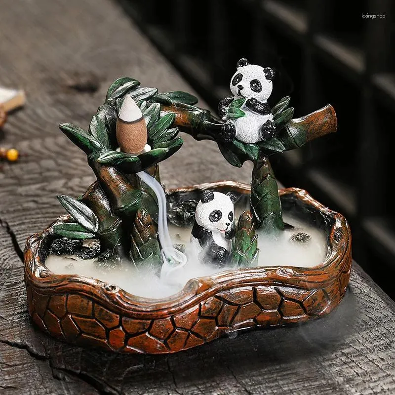 Estatuetas decorativas resina resina reversa incenso queimador de queimador caseiro decoração criativa animal panda artesanato