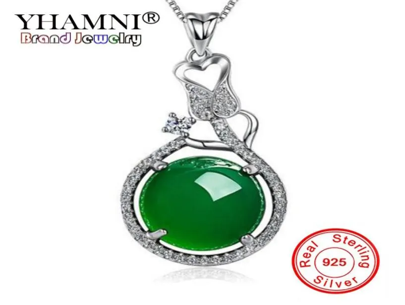 Yhamni Fashion Real 925 Sterling Srebrna biżuteria naturalny klejnot kryształowe malajskie zielone wisiorki naszyjniki uroki biżuterię dala d3601685286