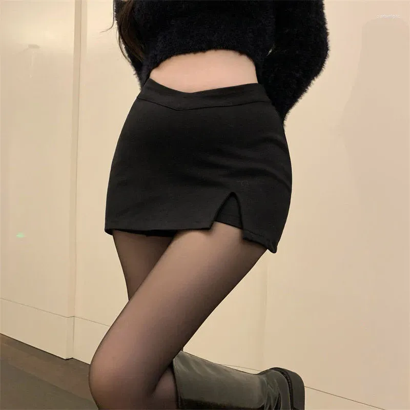 Jupes gidyq femmes sexy divisé mini jupe d'été coréen haut de taille high office dames shorts mode femelle décontractée noire une ligne