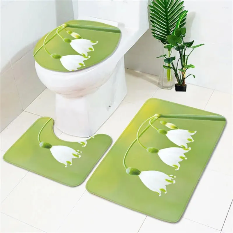 Bath Mats Red White And Yellow Floral Pattern Bathroom Non-slip Carpet Floor Mat Toilet Seat Super Soft Absorb Water