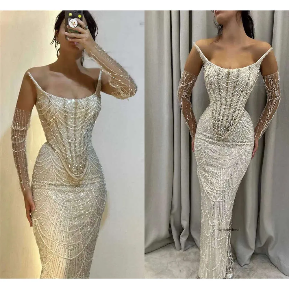 Luxurious Arabic Dubai Beadings Evening Dresses Sexy Mermaid Strapless Pearls Crystals Party Ocn Gowns BC