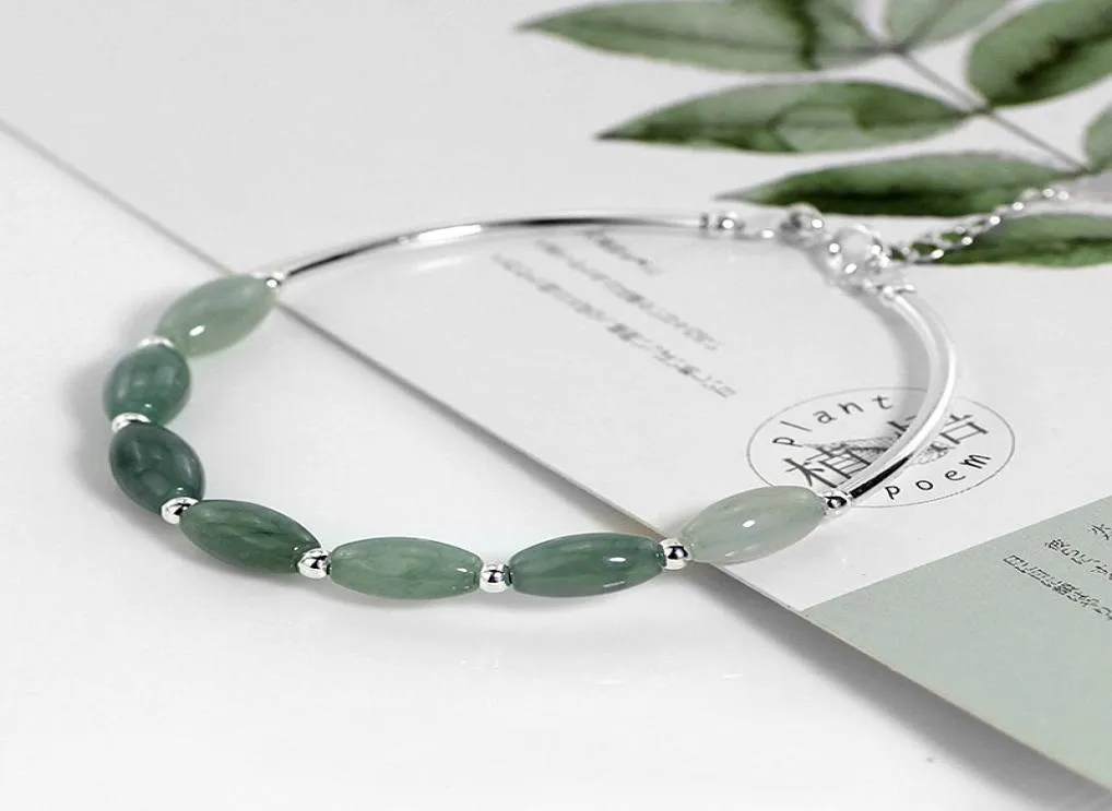 Ruifan 925 Sterling Silver Armband Ladies Natural Green Jade Oval Waterdrop Lucky Bead Charms Women039s Armband Smycken YBR08904353