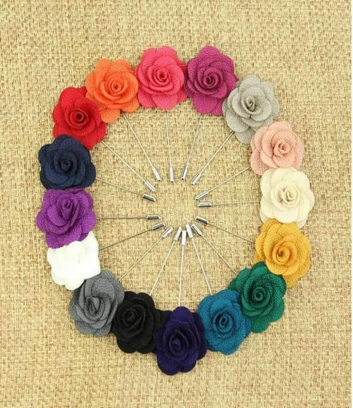 Lapel Flower Man Woman Camellia Handmade Boutonniere Stick Brooch Pin Men039s Accessories in 18 Colors5023004