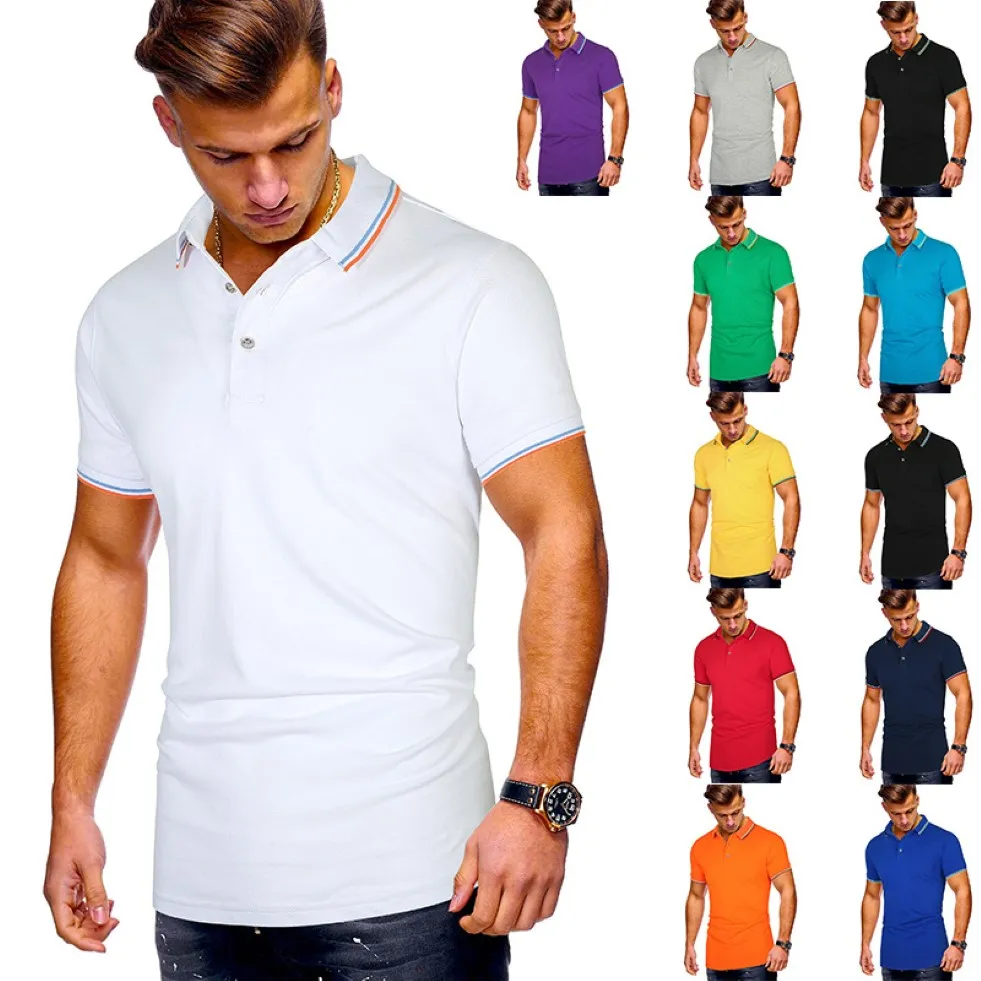 2020 sport summer new men's multi-color neckline cuff stripe splicing t-shirt men's Casual Short Sleeve Polo 245i