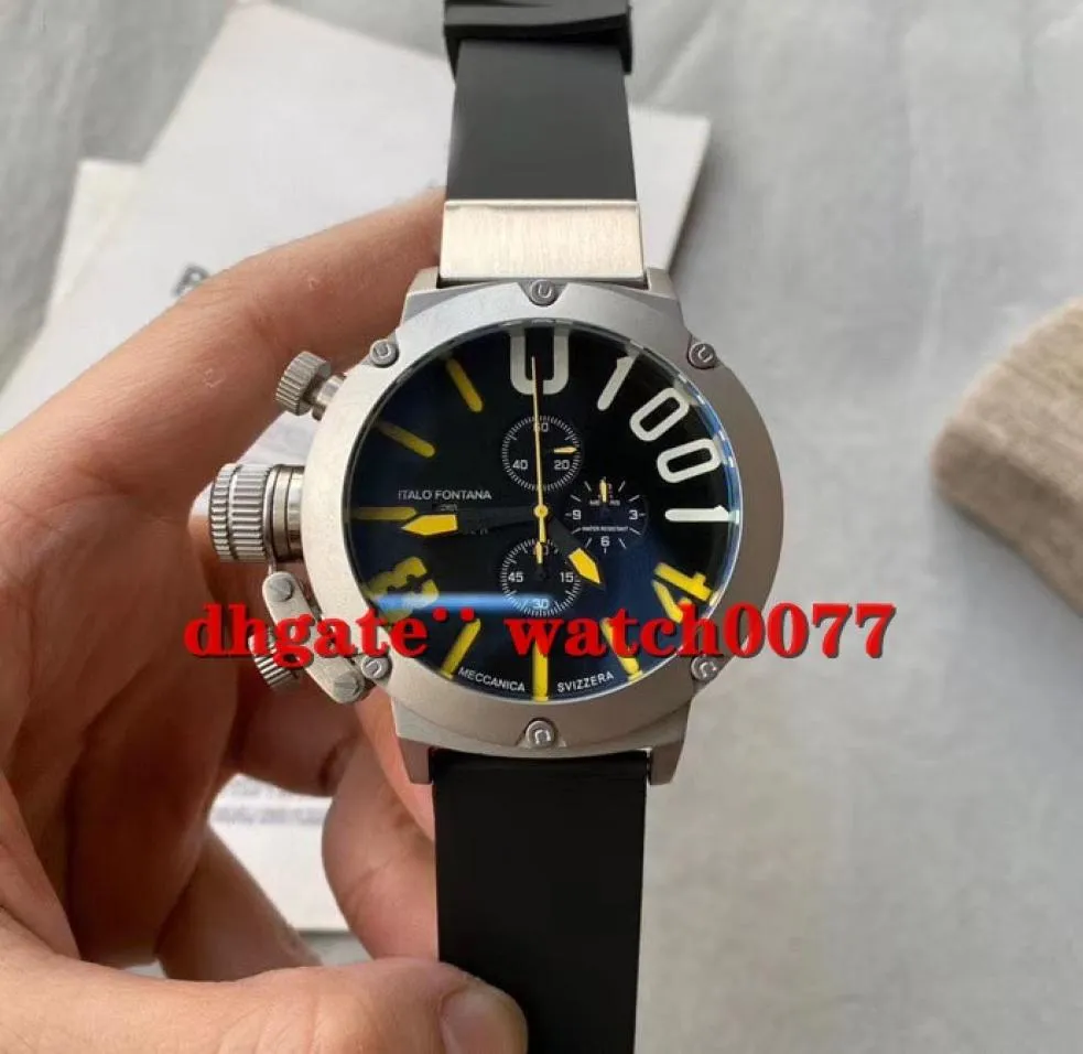 Nouveau U7474 Quartz Chronograph U Timer Men039s Black Dial Silver Case Black Silicone Bracelet Watch4946330