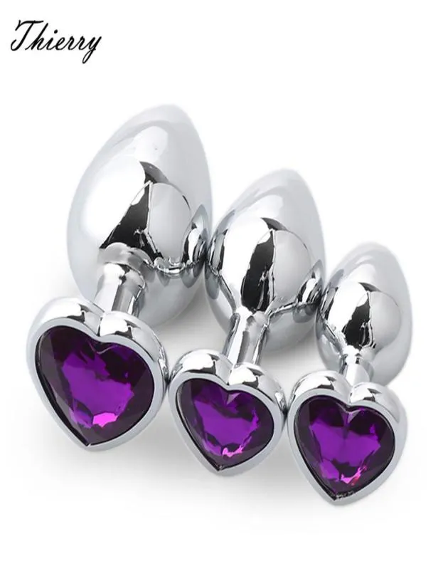Thierry 3pcs Conjunto de Crystal Metal Plug de metal em forma de coração Brinquedos sexuais de plug de bujão de aço inoxidável para anus homens homens Anal Toys 20121728276615