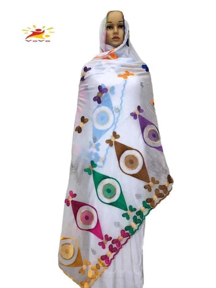 Ethnische Kleidung 100% Baumwollschal afrikanische Frauen Dubai Fashion Muslim Frauen Stickerei Hijab Schal Headscarf HB091 T240510