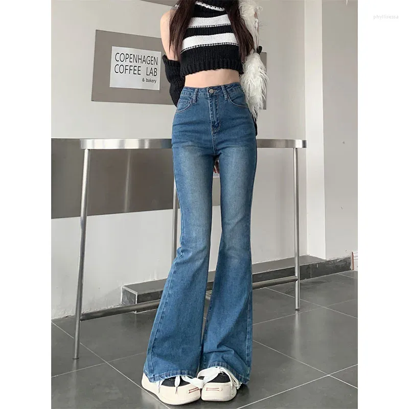 Jeans femminile xs-xl size slip fit women svasate pantaloni in denim a tutta lunghezza y2k dritta in alto girovagance per bagliori per bagliori.