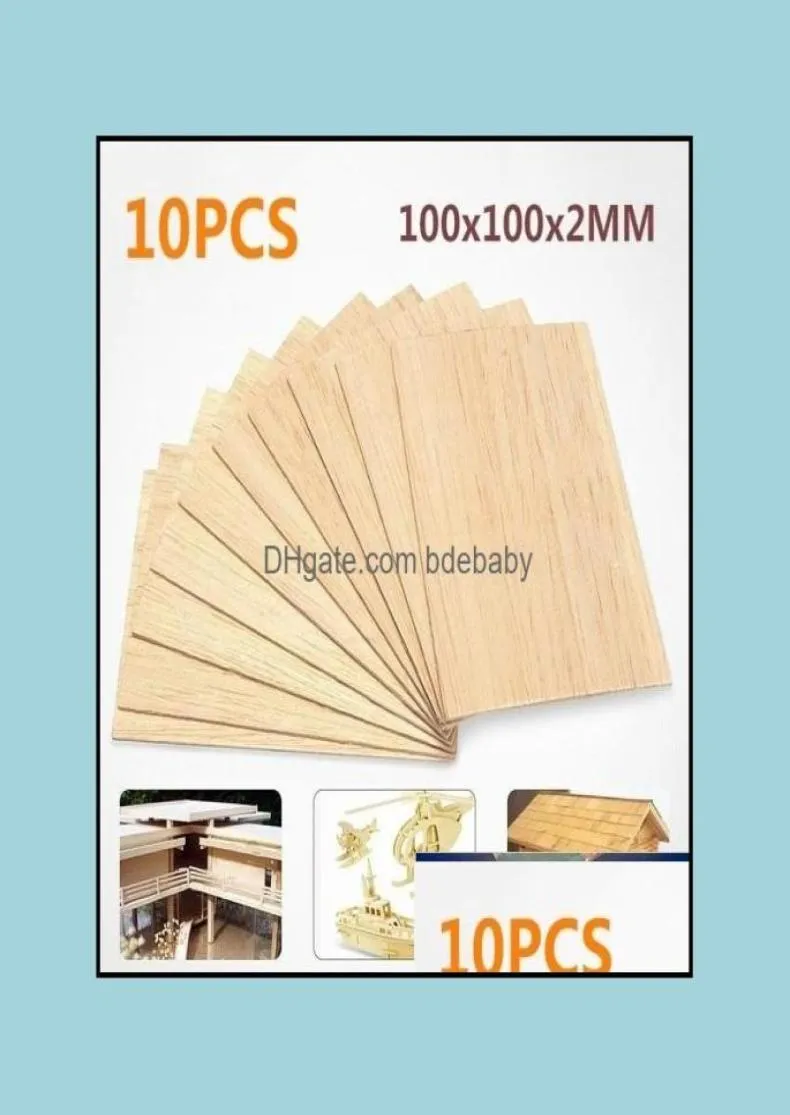 Craft Tools Arts Crafts Geschenke Hausgarten 10pcs 100x100x2mm Holzplattenmodell Balsa Holzblätter Diy House Schiff Flugzeug Drop Deli4818318