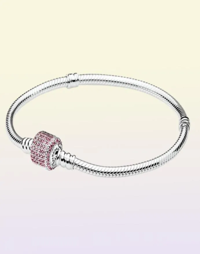 Bracelet de fermoir Signature Fancy Pink CZ Authentic 925 Silver Sterling Fits European Style Jewelry Charms Beads Andy Jewel 590723CZS8338461