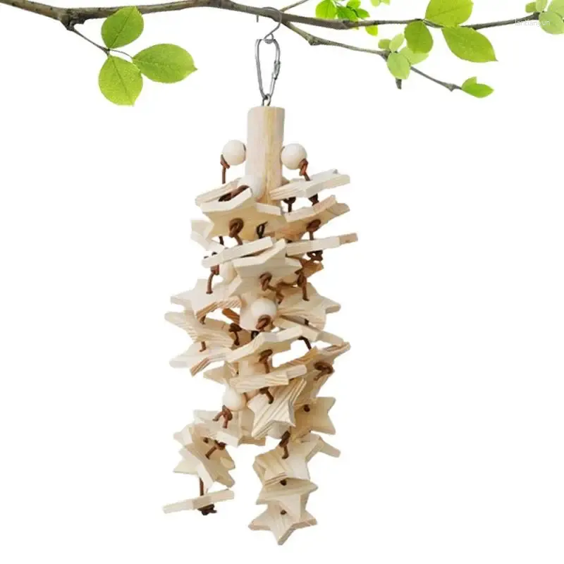 Autres fournitures d'oiseaux mâchez des jouets en bois naturel gouttial pour perroquet décoratif pendentif en cage avec pochette à crochet métallique