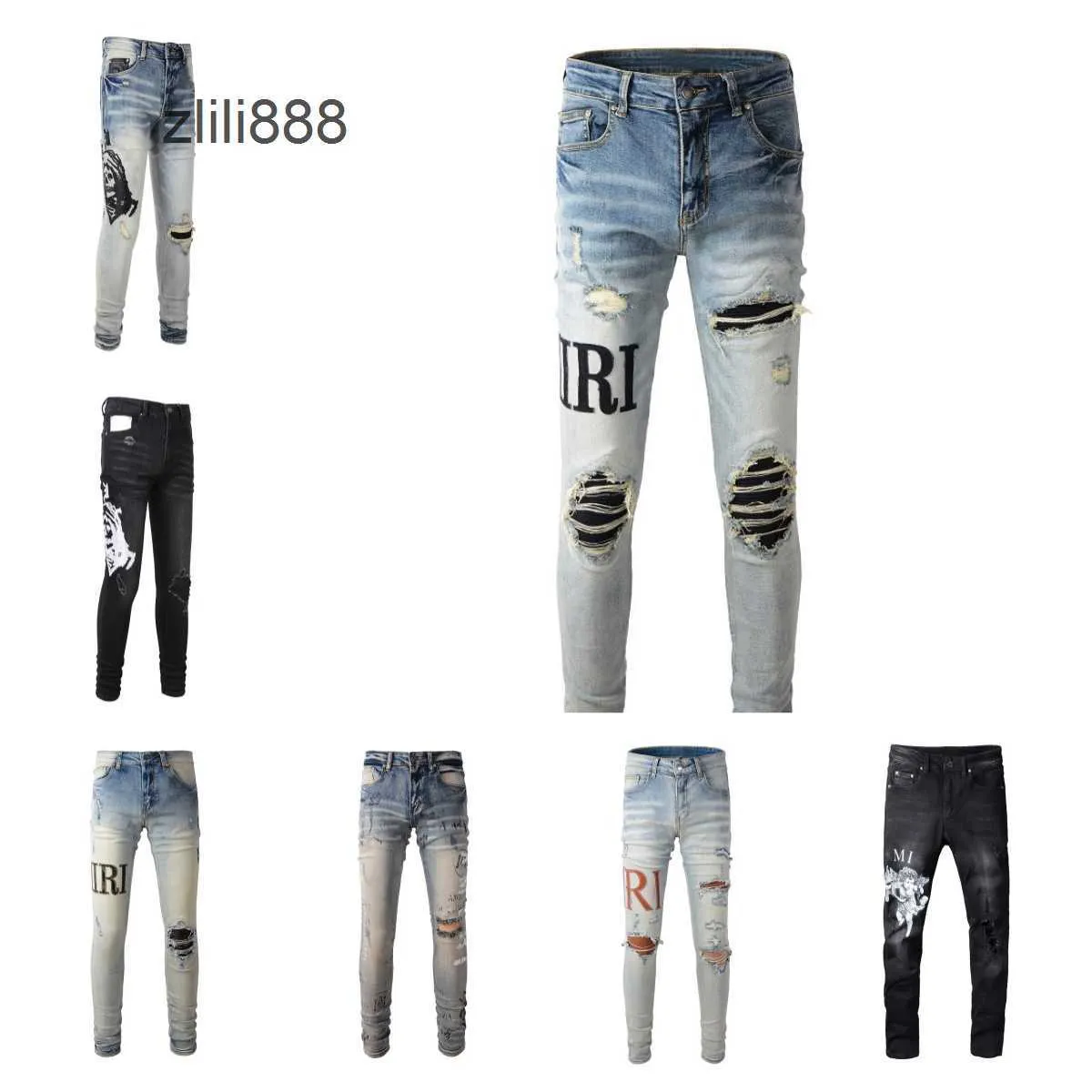 Jeans de gira jeans jeans jeans European roxo jean marca vintage calça masculina slim homens bordando colchas rasgadas para zíper de tendência mosca skinny buraco l5