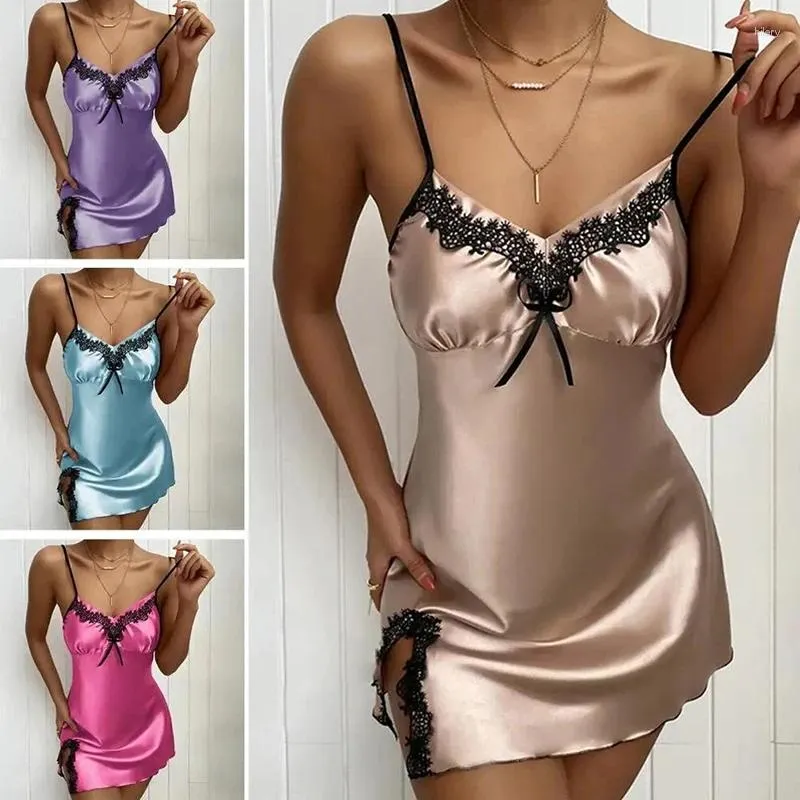 Home Vêtements Lingerie pour femmes Sexy Lace Shedgols Satin Nightgown Babydoll Jupe