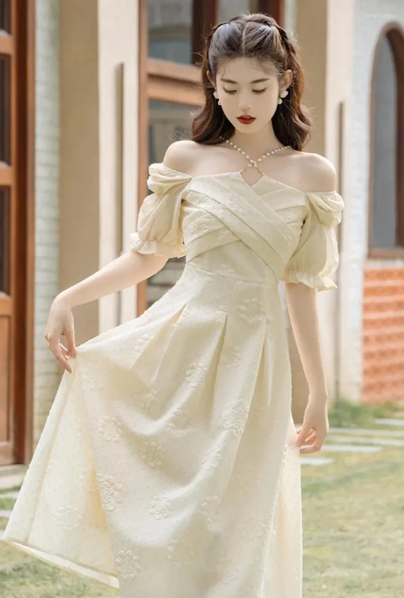 Robes de fête chaîne de perle française plissée du soir princesse robe de luxe haut de gamme femmes midi décontracté robe vestido largo elegante para