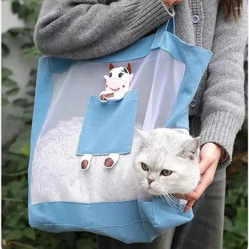 Porteurs de chats sac sorties de compagnie caricaturé portable style respirant un sac à main épaule petit chien avec une tête exposée l'été