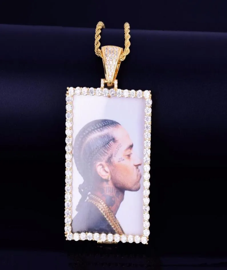 Nouveau collier de médaillons de Squar sur mesure sur mesure avec chaîne de corde or argent couleur cubique zircon men039s hip hop bijour8715089