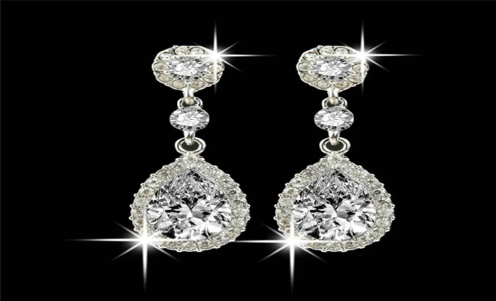 Shining Fashion Crystals Studs örhängen dinglar silver strass Lång droppe örhänge för kvinnor isade ut brudsmycken 5 färger lu7085042