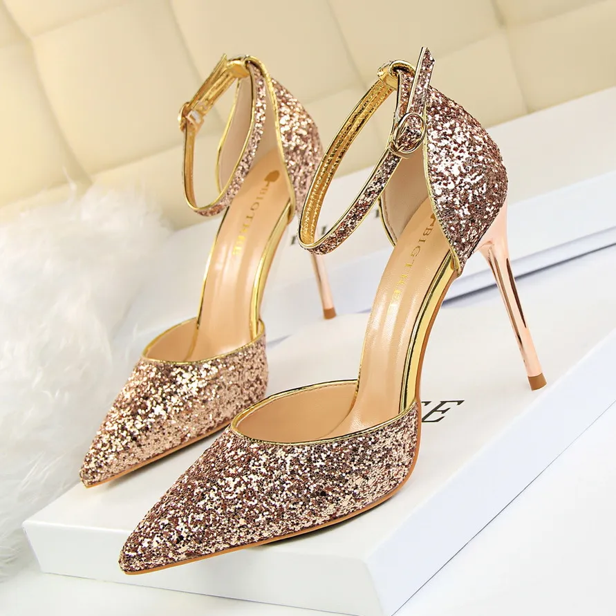 Sandales de femmes à paillettes de luxe Pumps sexy 7,5 cm 9,5 cm talons talon