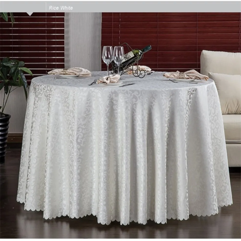 Lyxig rund bord täcker rund jacquard damast bord tyg hotell bröllop bordduk maskin tvättbar tyg bord 10 st 260s