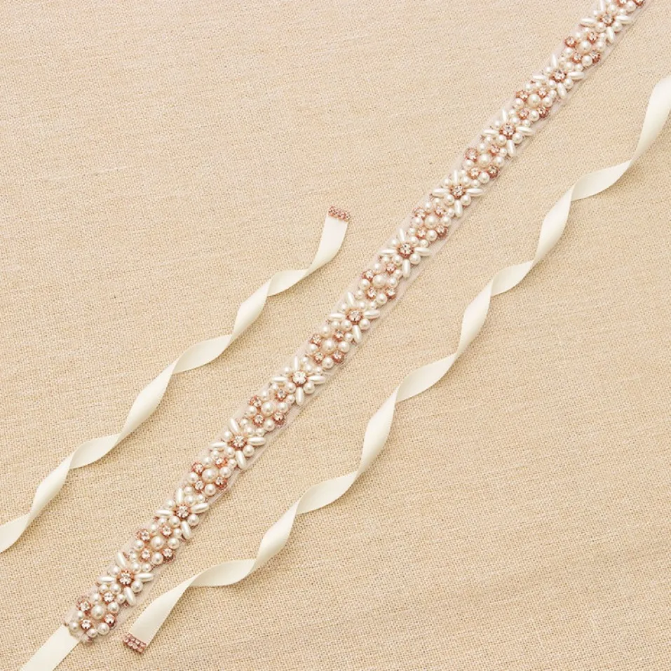 Wedding Sashes Bridal Belt 2019 Rose Gold Rhinestone Pearls Accessories Belt 100% handgemaakte 8 kleuren Wit ivoor blush bruidsschepen 301i