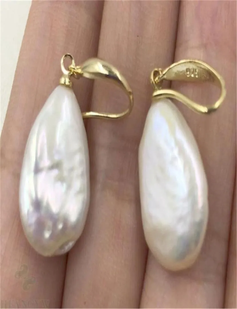 1418MM Huge White Baroque Pearl Earrings 18K Goldplated Hook natural AAA aurora HUGE 2110138424994