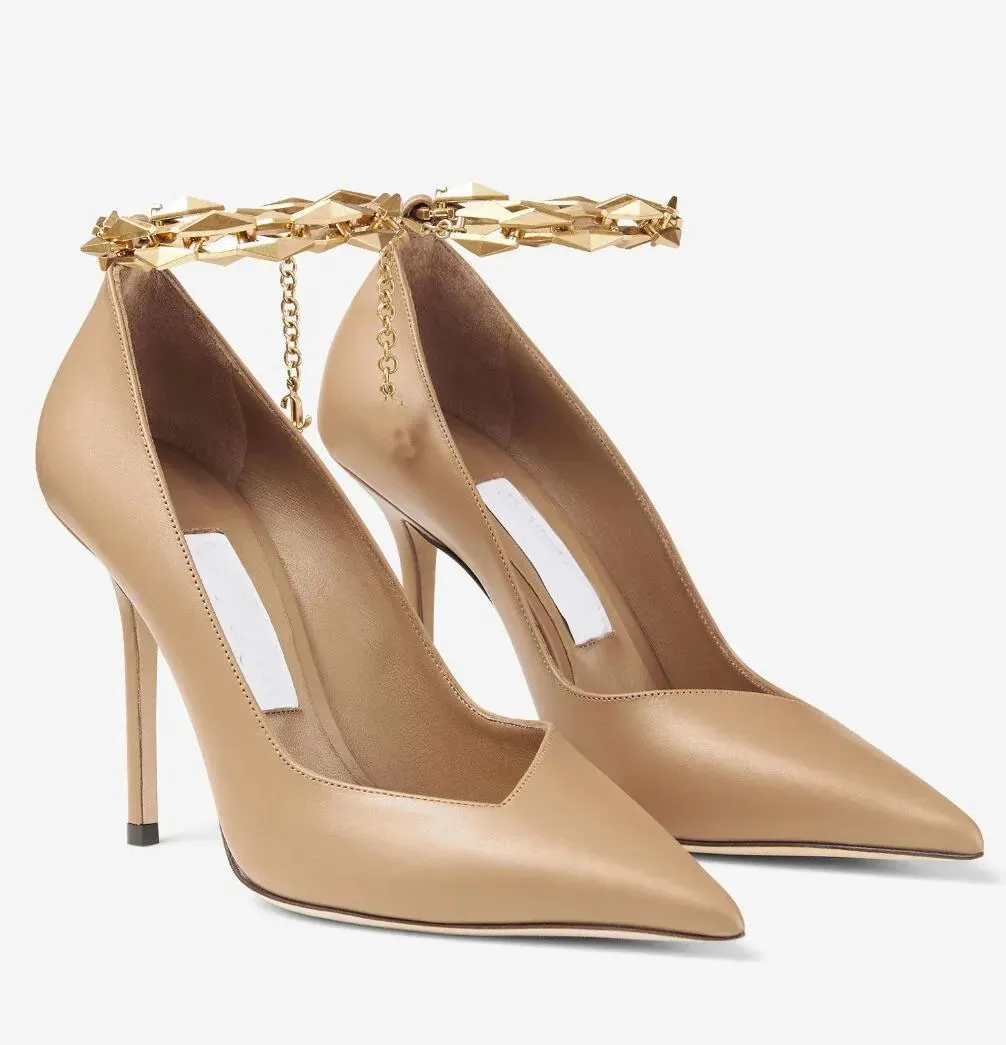 Célèbre marque d'été Diamond Talura Sandals Chaussures Pumps à bout pointu avec une chaîne dorée talons talons robe de fête élégante chaussure de marche EU35-42