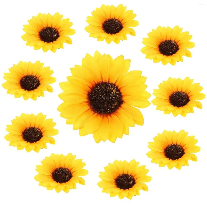 Fleurs décoratives 10 PCS Simulations de tournesol Autocollants de sac à main floral Applique pour sacs à dos mini artisanat artificiel