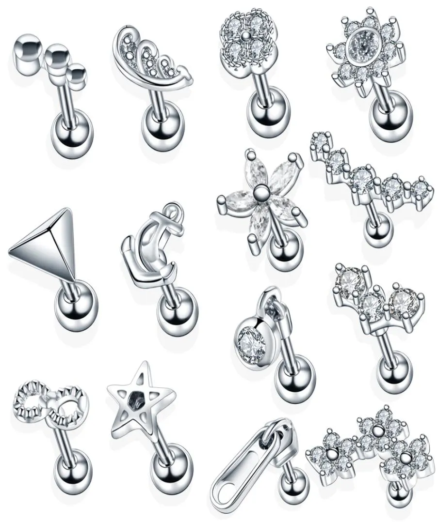 1pc Steel Crystal Flower Lage Helix Orelha Ear Stud Tragus Barbell Piercing Labret Lip Rings Sexy Charmant bijoux 16G9212962