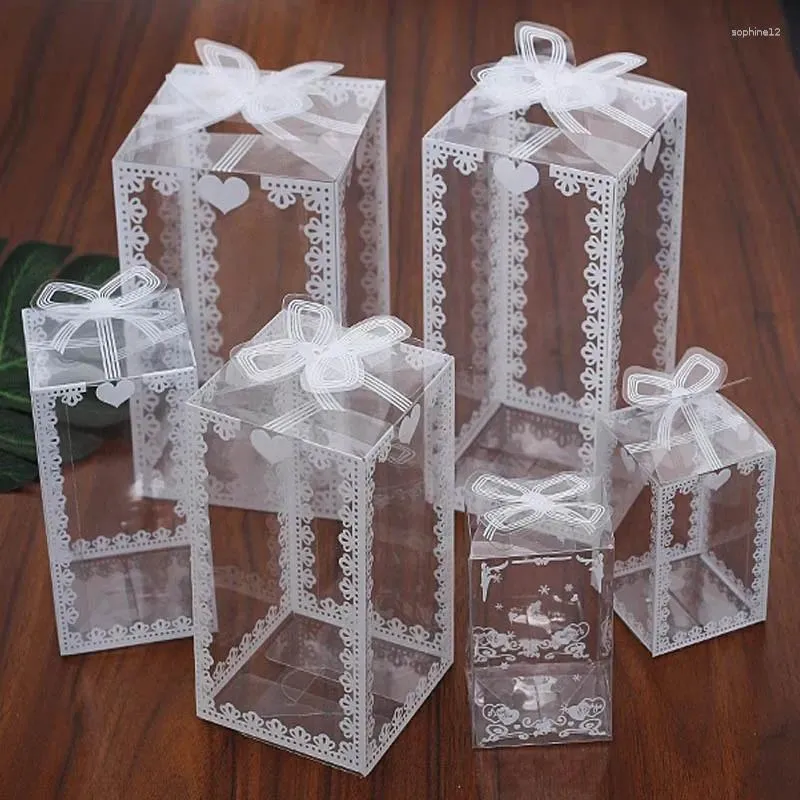 Enveloppe-cadeau 12pcs / lot Boîte en dentelle Clear PVC Boîtes en plastique pour Candy Chocolate Cake Emballage de la Saint-Valentin Emballage de fête de mariage