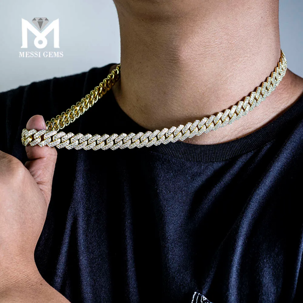 Män smycken Hip Hop Sterling Sier Lab Diamond VVS Moissanite Cuban Link Chain