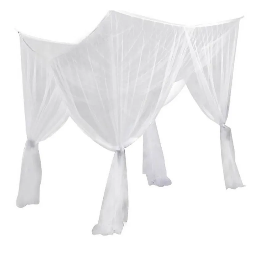 Literie canopée pleine grandeur moustique net poteau de lit rideau à poussière reine roi décoration net net 4 coin polyester blanc4431103