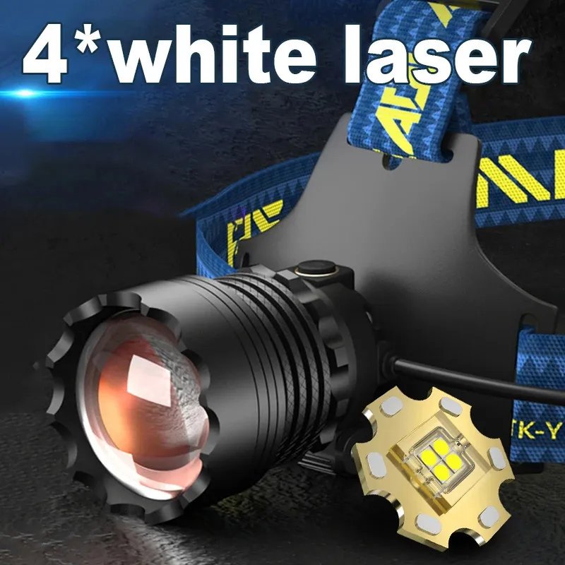 Super Bright Headlamp 18650 Oplaadbare LED -kop Flashlight Waterdichte lichtcamping Torch Fishing Lamp 240509